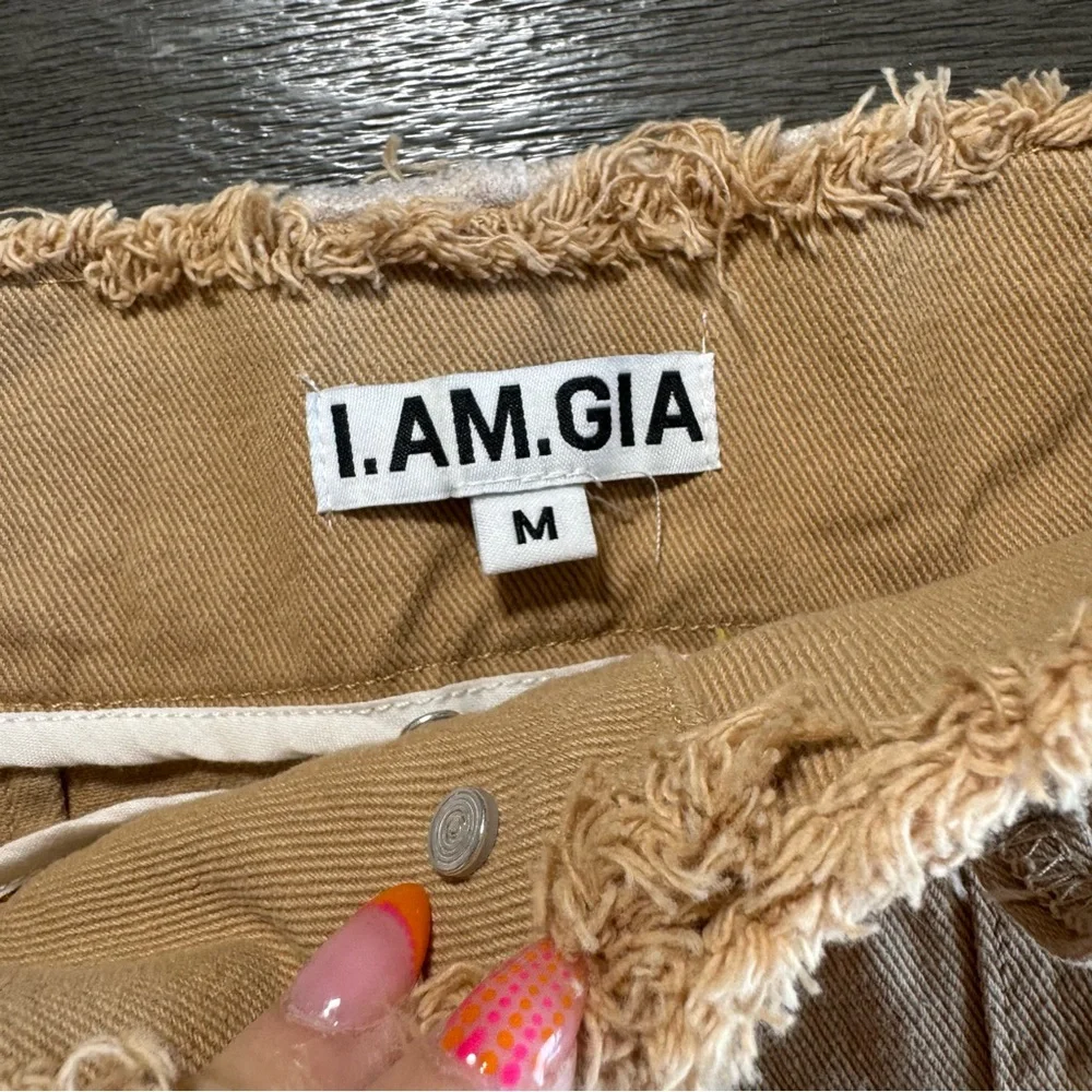 I.AM.GIA Khaki Tan Denim Micro Mini Skirt Distressed M